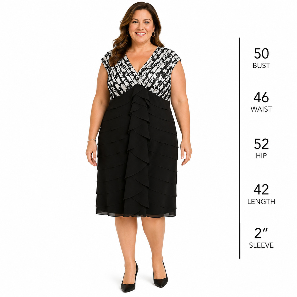 Dressbarn Dress Barn Collection Black White Tiered Ruffle Cocktail Dress sz 22 W